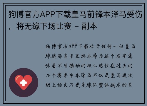 狗博官方APP下载皇马前锋本泽马受伤，将无缘下场比赛 - 副本