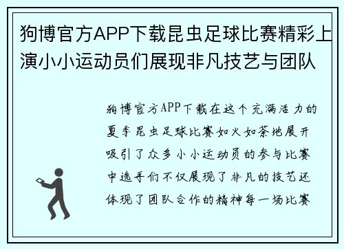 狗博官方APP下载昆虫足球比赛精彩上演小小运动员们展现非凡技艺与团队精神