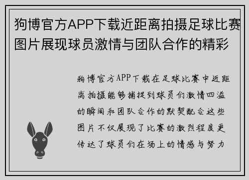 狗博官方APP下载近距离拍摄足球比赛图片展现球员激情与团队合作的精彩瞬间