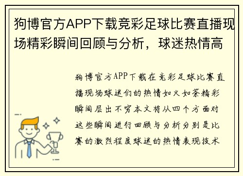 狗博官方APP下载竞彩足球比赛直播现场精彩瞬间回顾与分析，球迷热情高涨不容错过