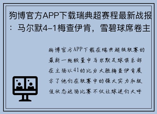 狗博官方APP下载瑞典超赛程最新战报：马尔默4-1梅查伊肯，雪碧球席卷主场