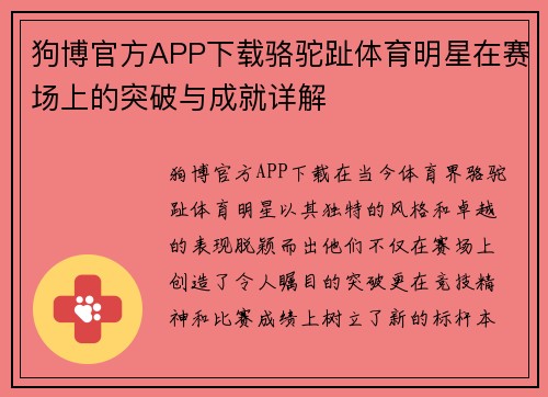 狗博官方APP下载骆驼趾体育明星在赛场上的突破与成就详解